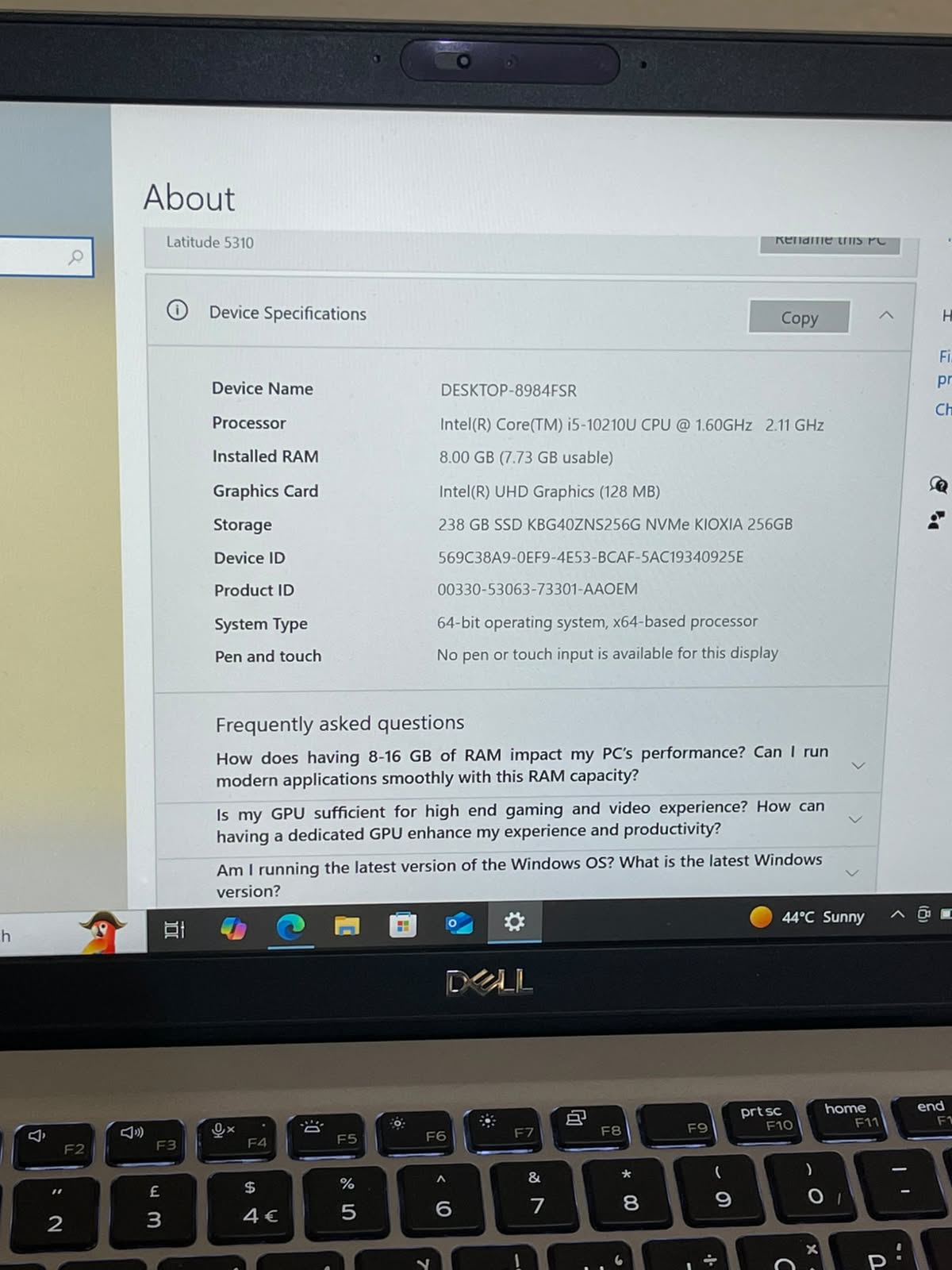 Dell Latitude 5310 | Core i5 10th Gen | 8GB RAM | 256GB SSD | Original Charger